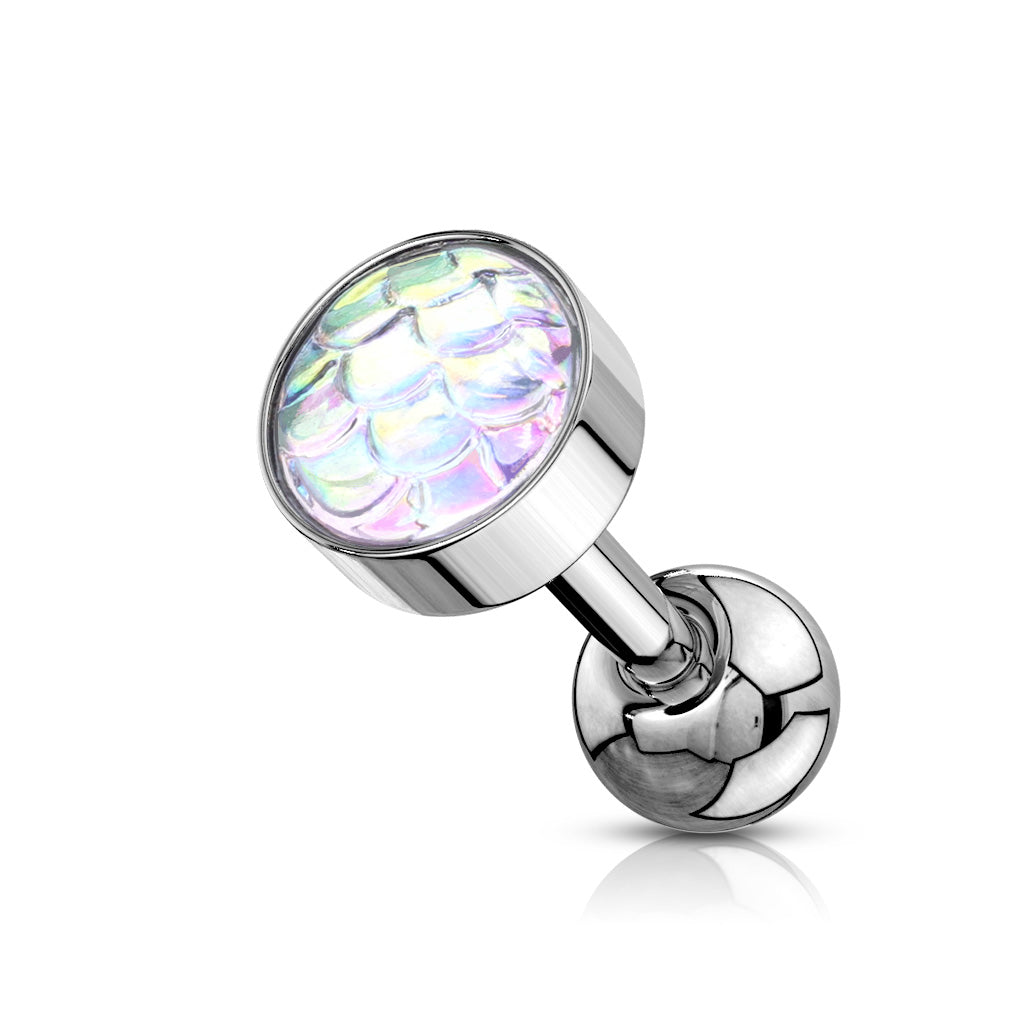 1pc Iridescent Fish Scale Style Flat Top Surgical Tragus Ring 16g 1/4"