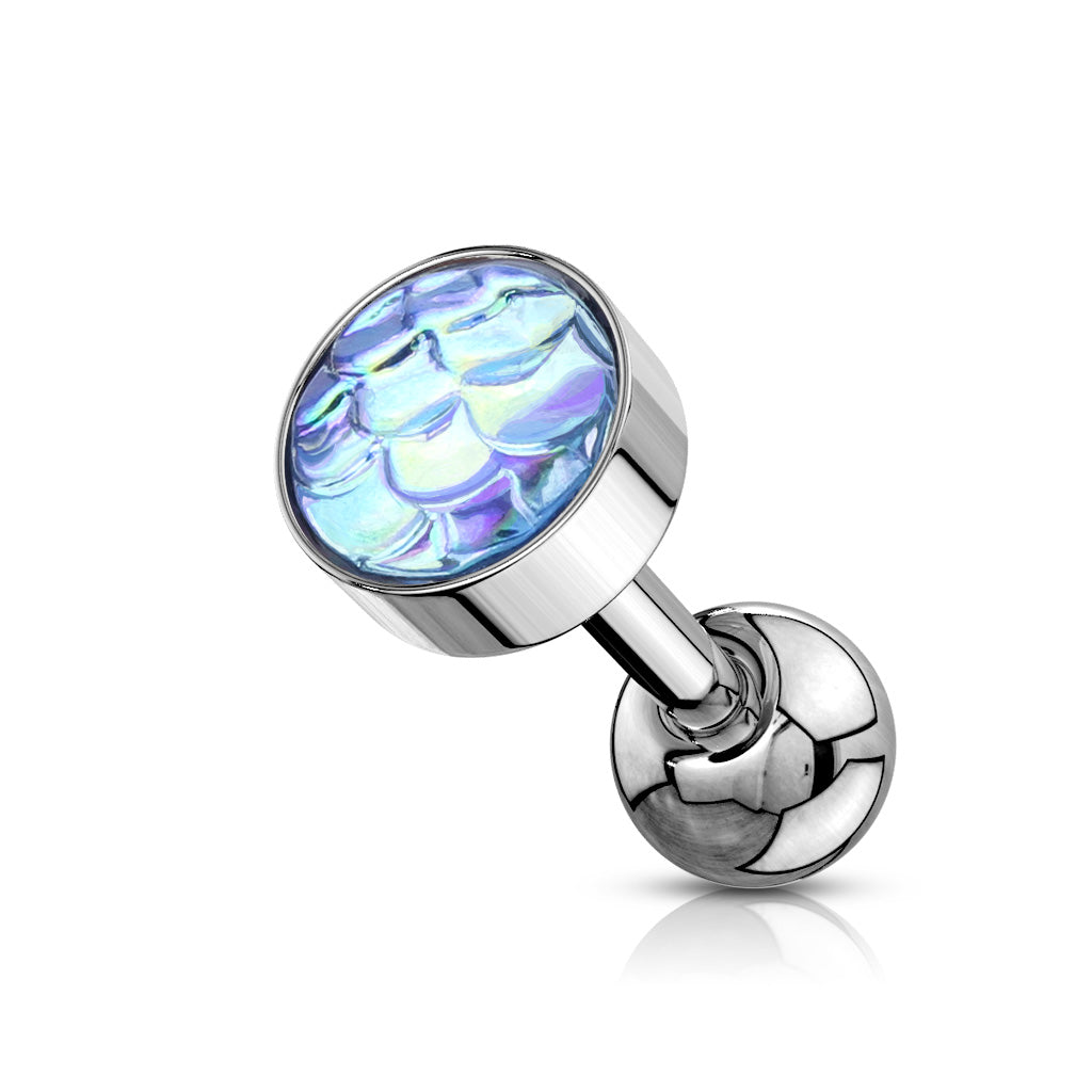 1pc Iridescent Fish Scale Style Flat Top Surgical Tragus Ring 16g 1/4"