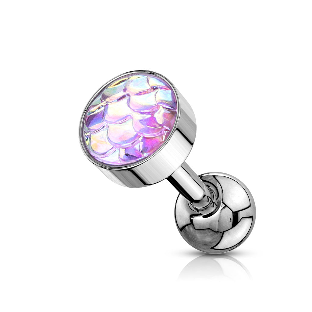 1pc Iridescent Fish Scale Style Flat Top Surgical Tragus Ring 16g 1/4"
