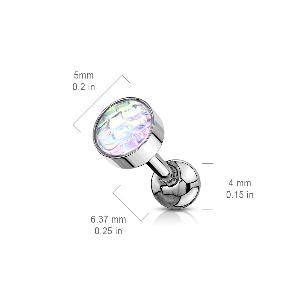 1pc Iridescent Fish Scale Style Flat Top Surgical Tragus Ring 16g 1/4"