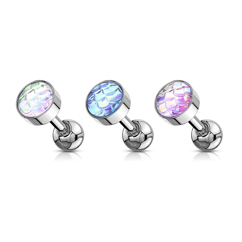 1pc Iridescent Fish Scale Style Flat Top Surgical Tragus Ring 16g 1/4"