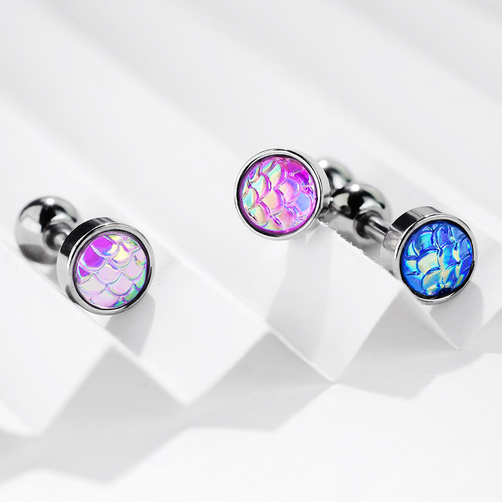 1pc Iridescent Fish Scale Style Flat Top Surgical Tragus Ring 16g 1/4"