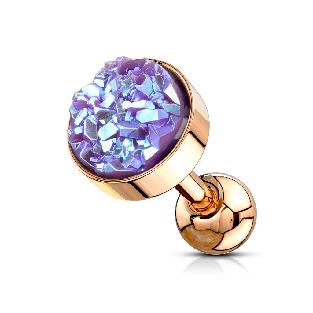 1pc Druzy Stone Flat Top Rose Gold Tragus Ring 16g 1/4"