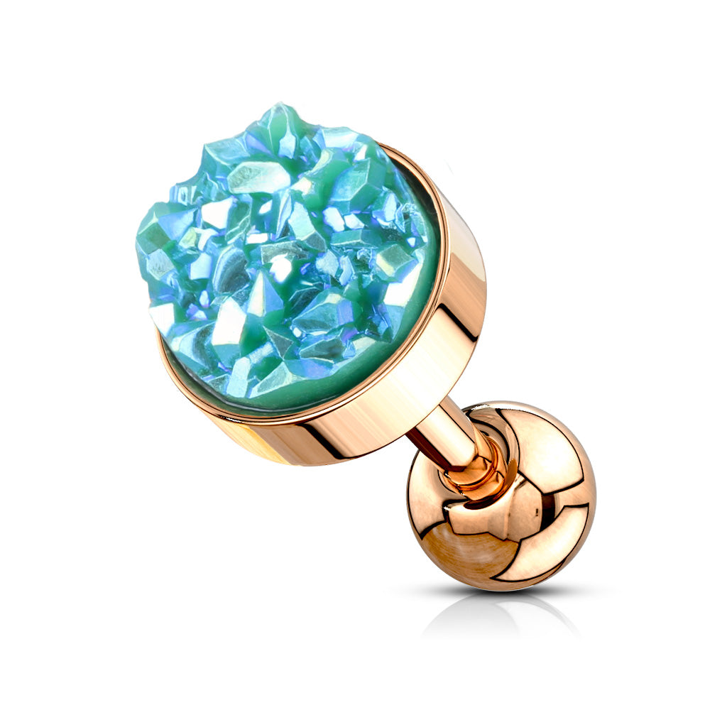 1pc Druzy Stone Flat Top Rose Gold Tragus Ring 16g 1/4"