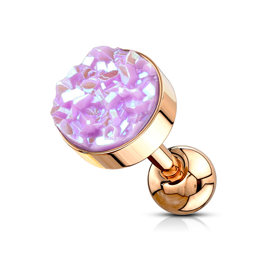 1pc Druzy Stone Flat Top Rose Gold Tragus Ring 16g 1/4"