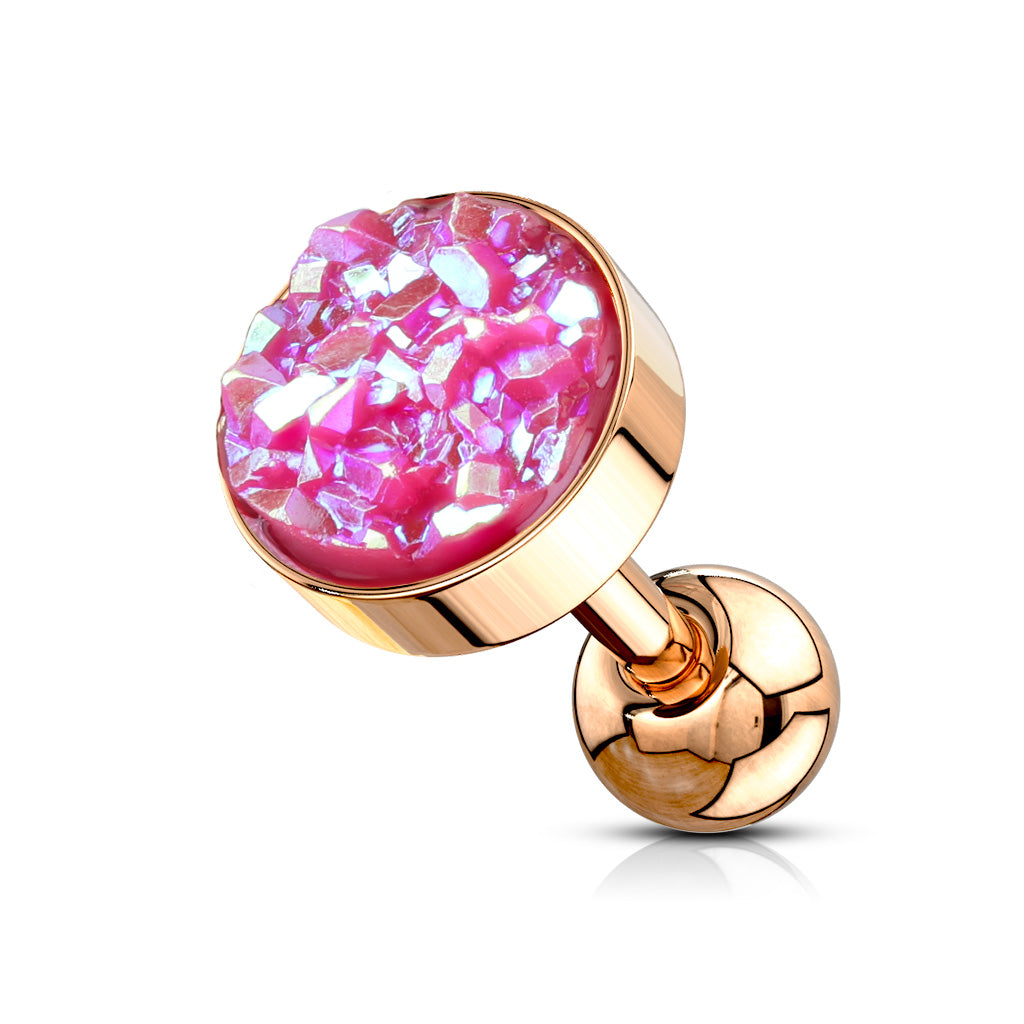 1pc Druzy Stone Flat Top Rose Gold Tragus Ring 16g 1/4"