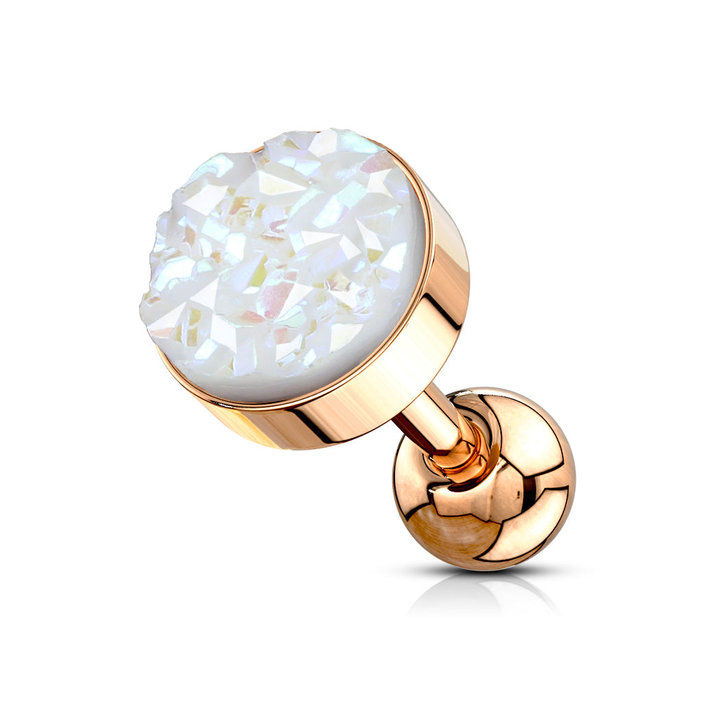 1pc Druzy Stone Flat Top Rose Gold Tragus Ring 16g 1/4"