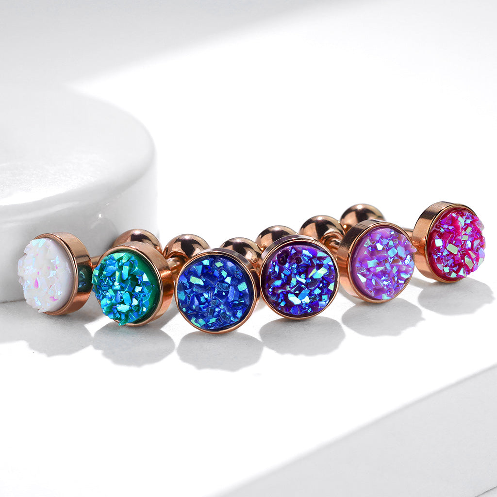 1pc Druzy Stone Flat Top Rose Gold Tragus Ring 16g 1/4"