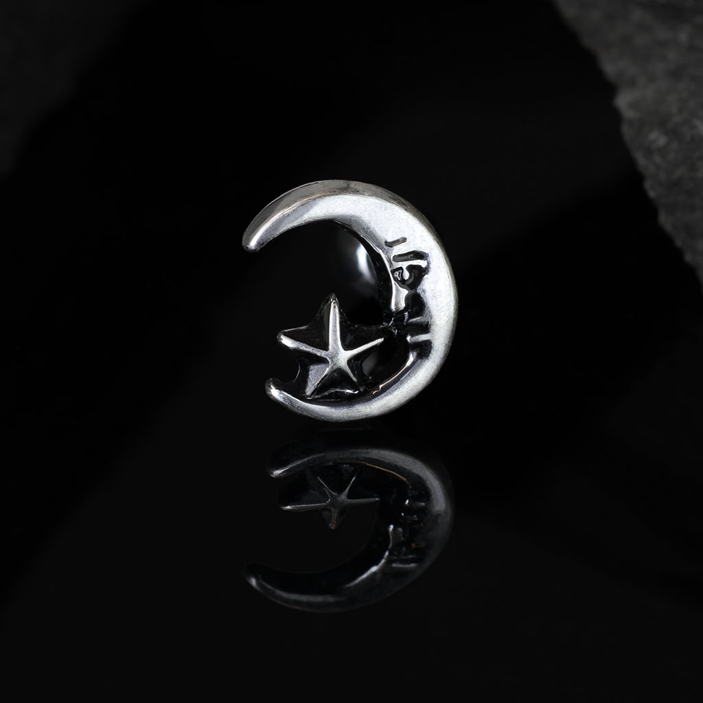 Antique Silver Moon & Star Tragus Cartilage Ring