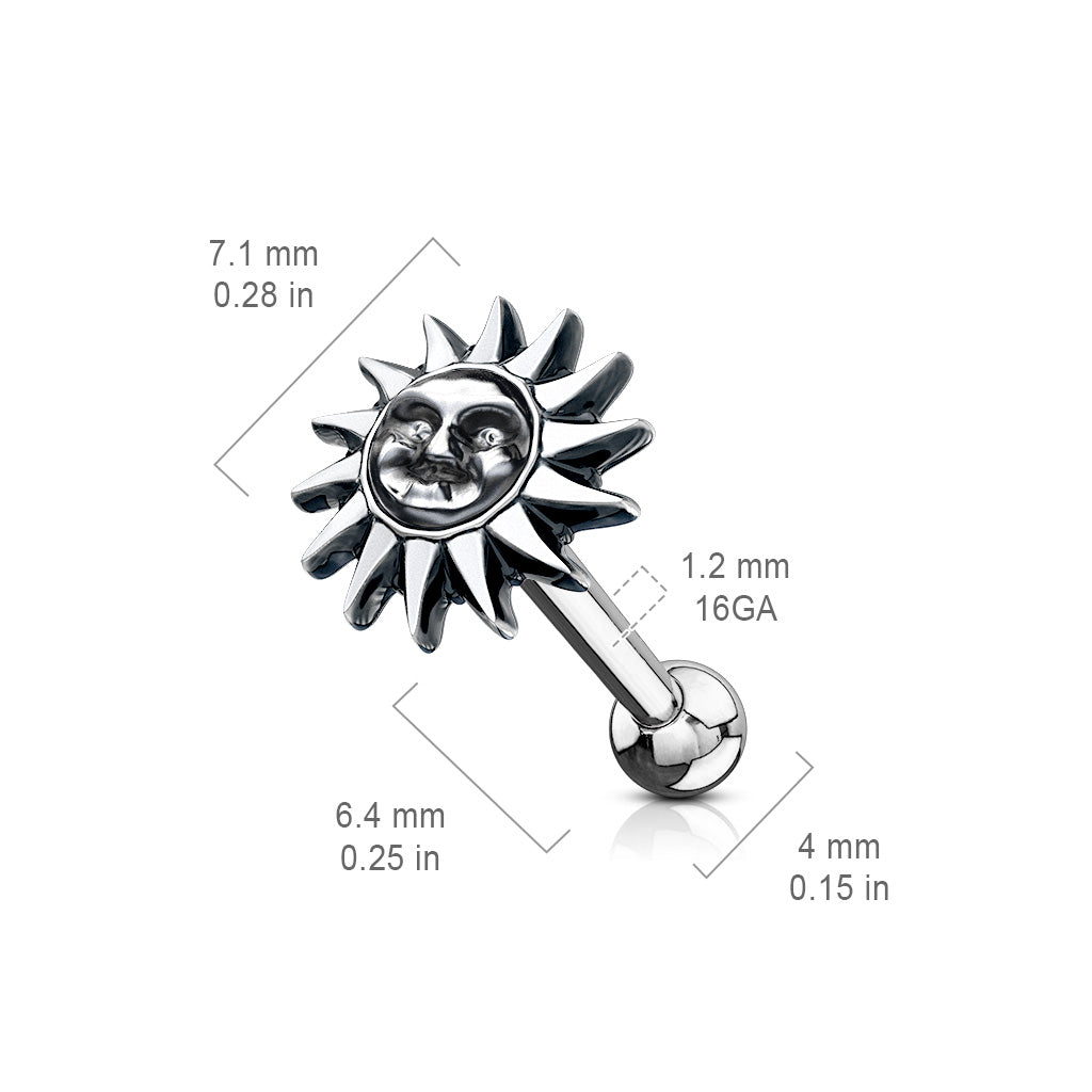 Antique Silver Tribal Sun Tragus Cartilage Ring