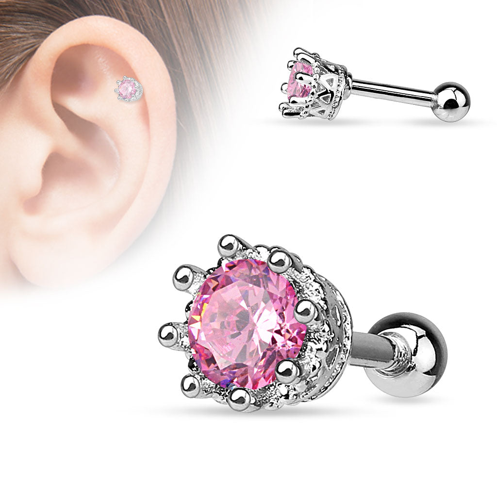 1pc Eight Prong CZ Gem Surgical Steel Helix Tragus Cartilage Bar Stud Earring