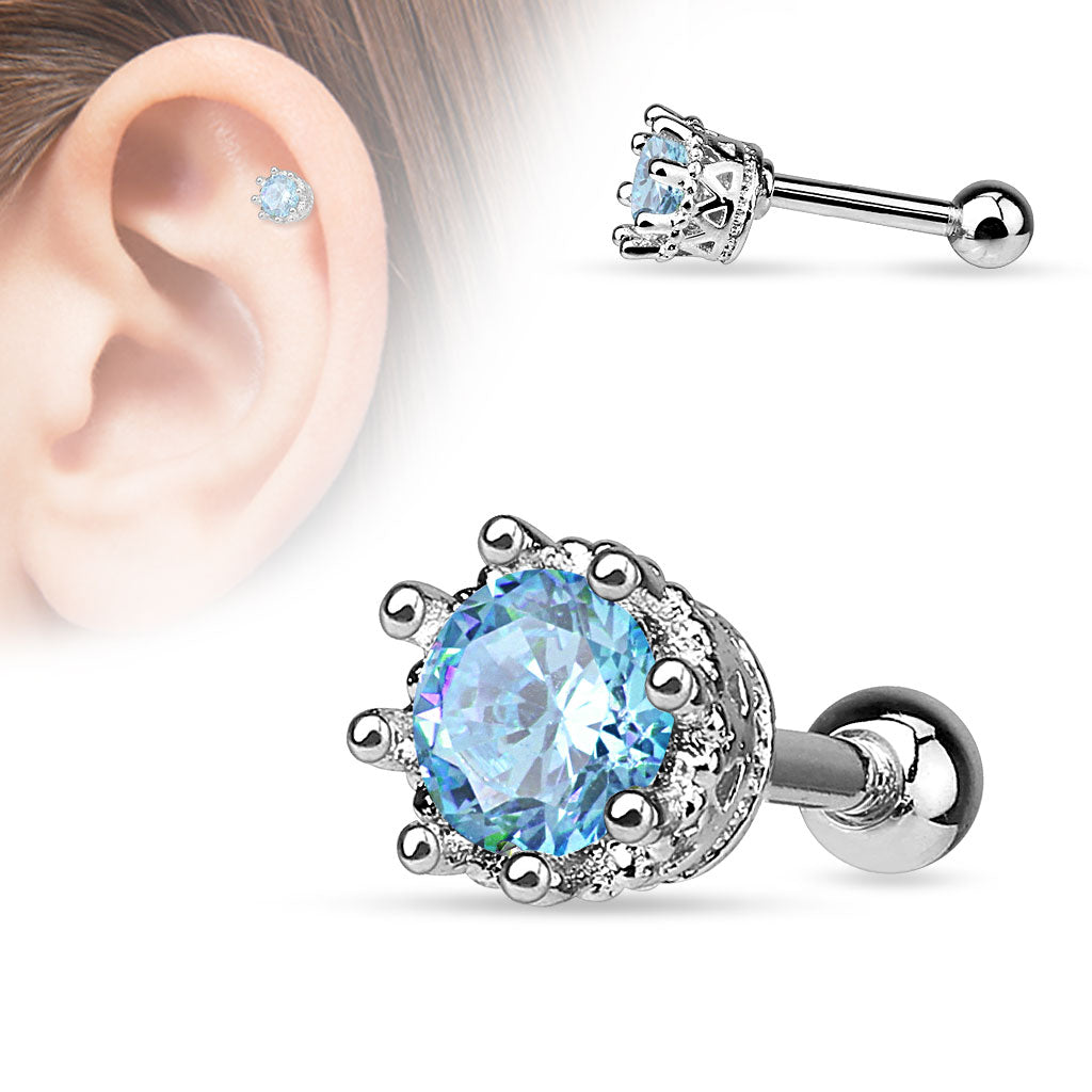 1pc Eight Prong CZ Gem Surgical Steel Helix Tragus Cartilage Bar Stud Earring