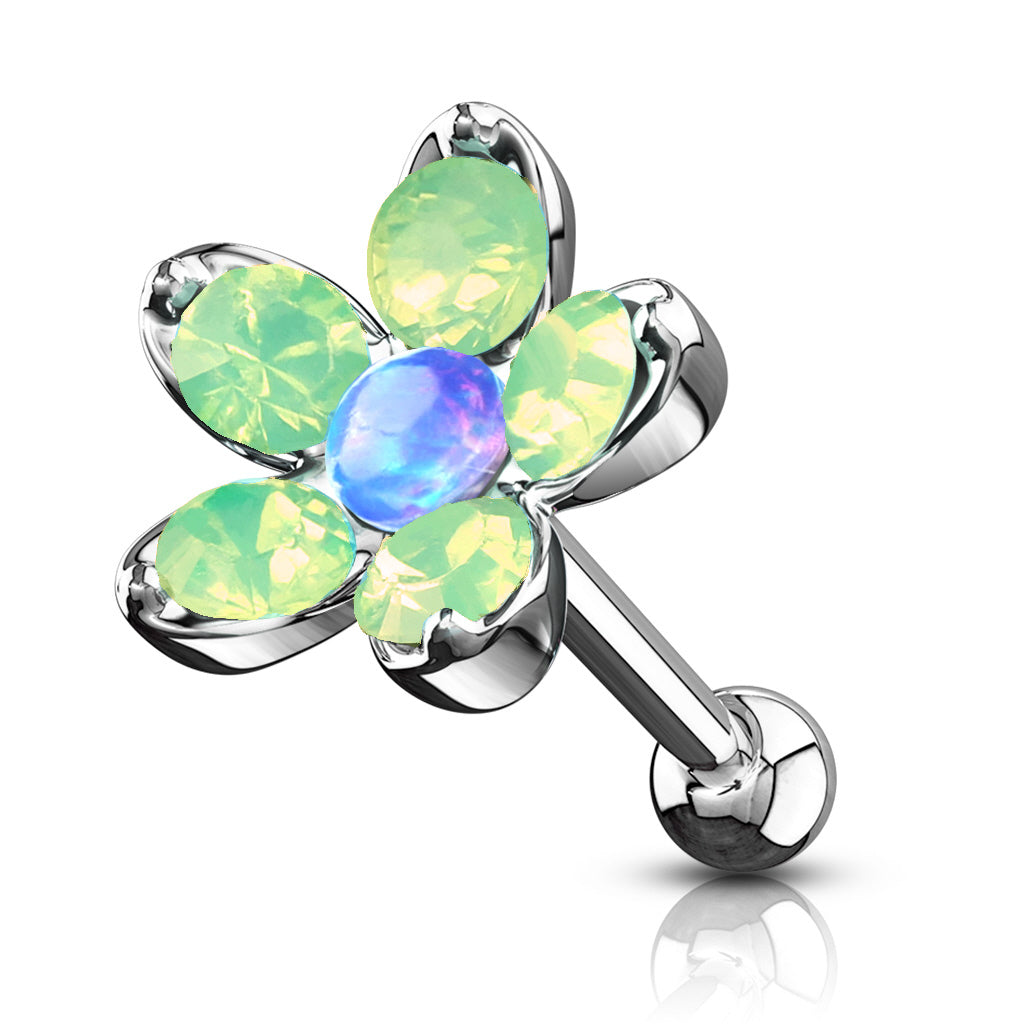 1pc Opalite & Opal Flower Surgical Steel Tragus Cartilage Barbell Ring