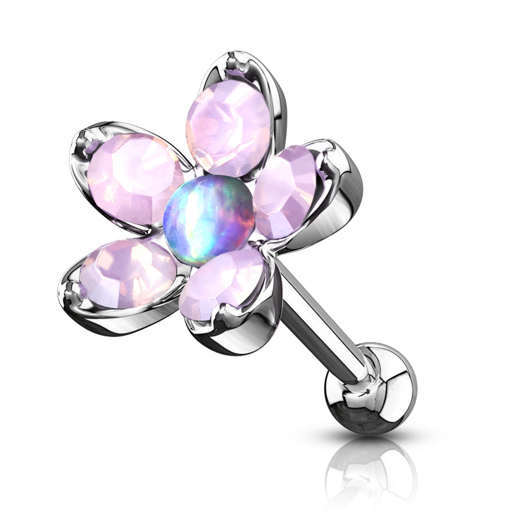 1pc Opalite & Opal Flower Surgical Steel Tragus Cartilage Barbell Ring