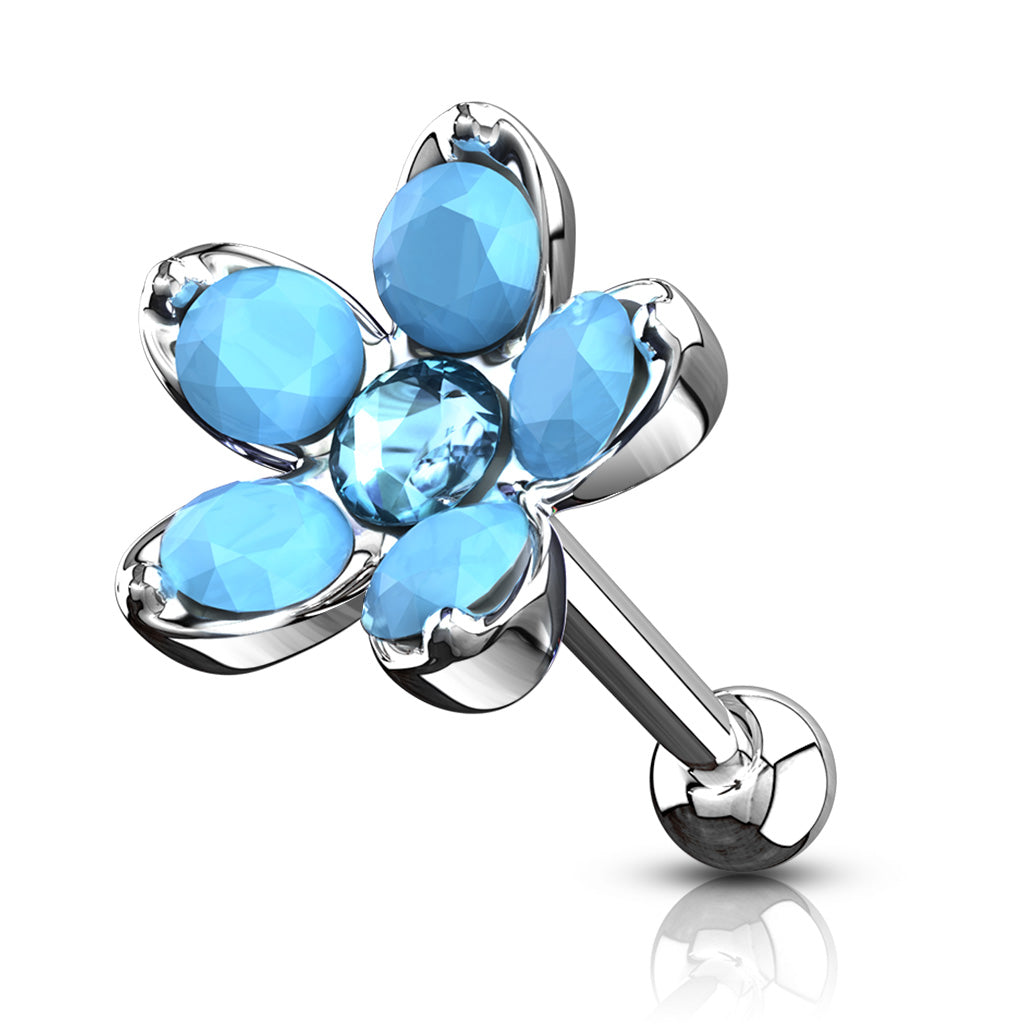 1pc Opalite & Opal Flower Surgical Steel Tragus Cartilage Barbell Ring
