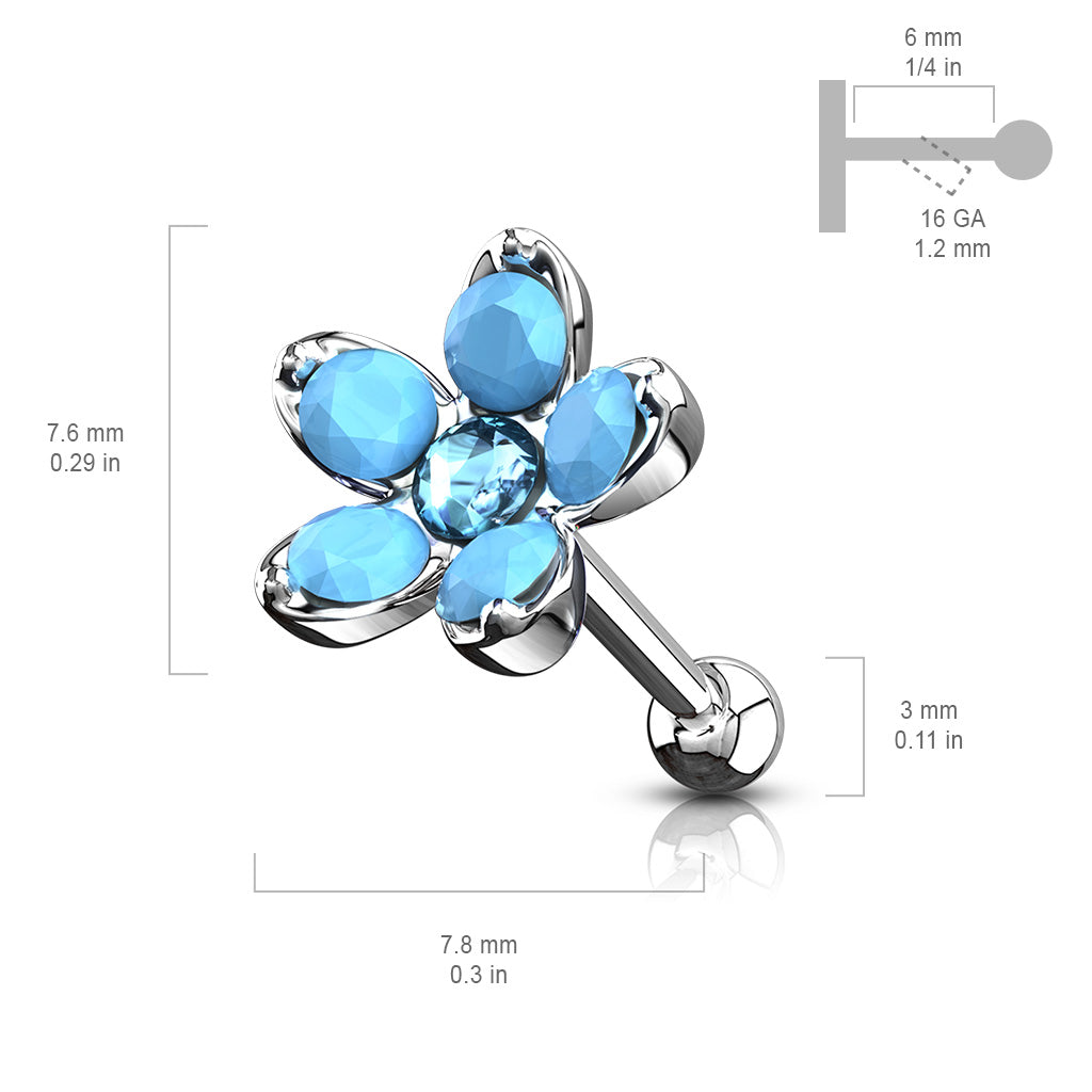 1pc Opalite & Opal Flower Surgical Steel Tragus Cartilage Barbell Ring