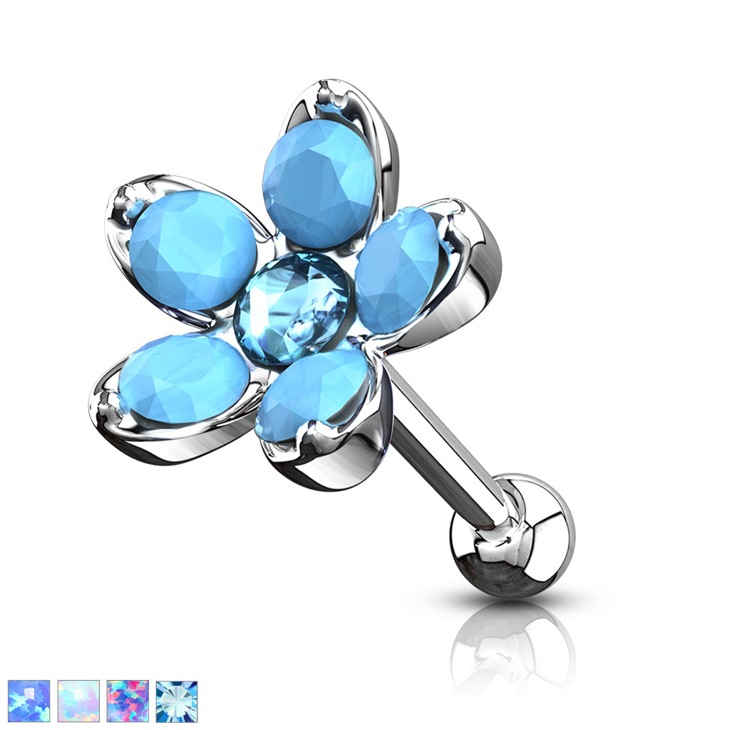 1pc Opalite & Opal Flower Surgical Steel Tragus Cartilage Barbell Ring