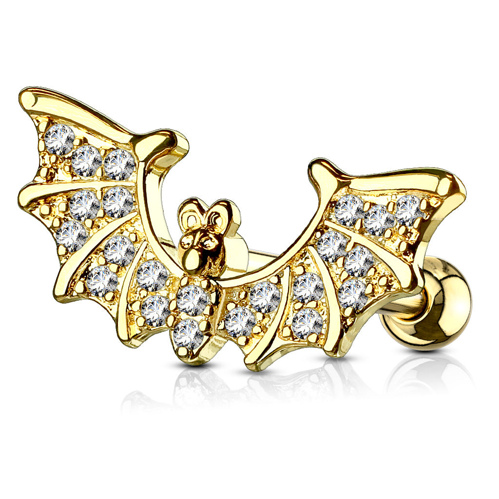 1pc CZ Gem Paved Bat Wings Surgical Steel Tragus Cartilage Barbell Ring