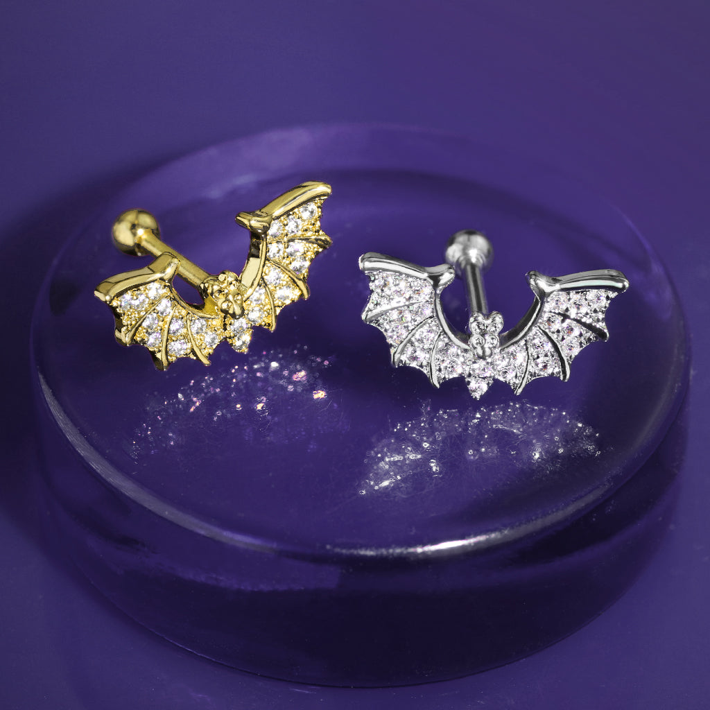 1pc CZ Gem Paved Bat Wings Surgical Steel Tragus Cartilage Barbell Ring