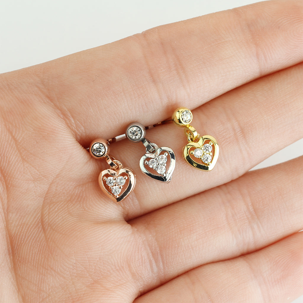 1pc CZ Gem Heart Dangle Tragus Ring 16g 1/4"
