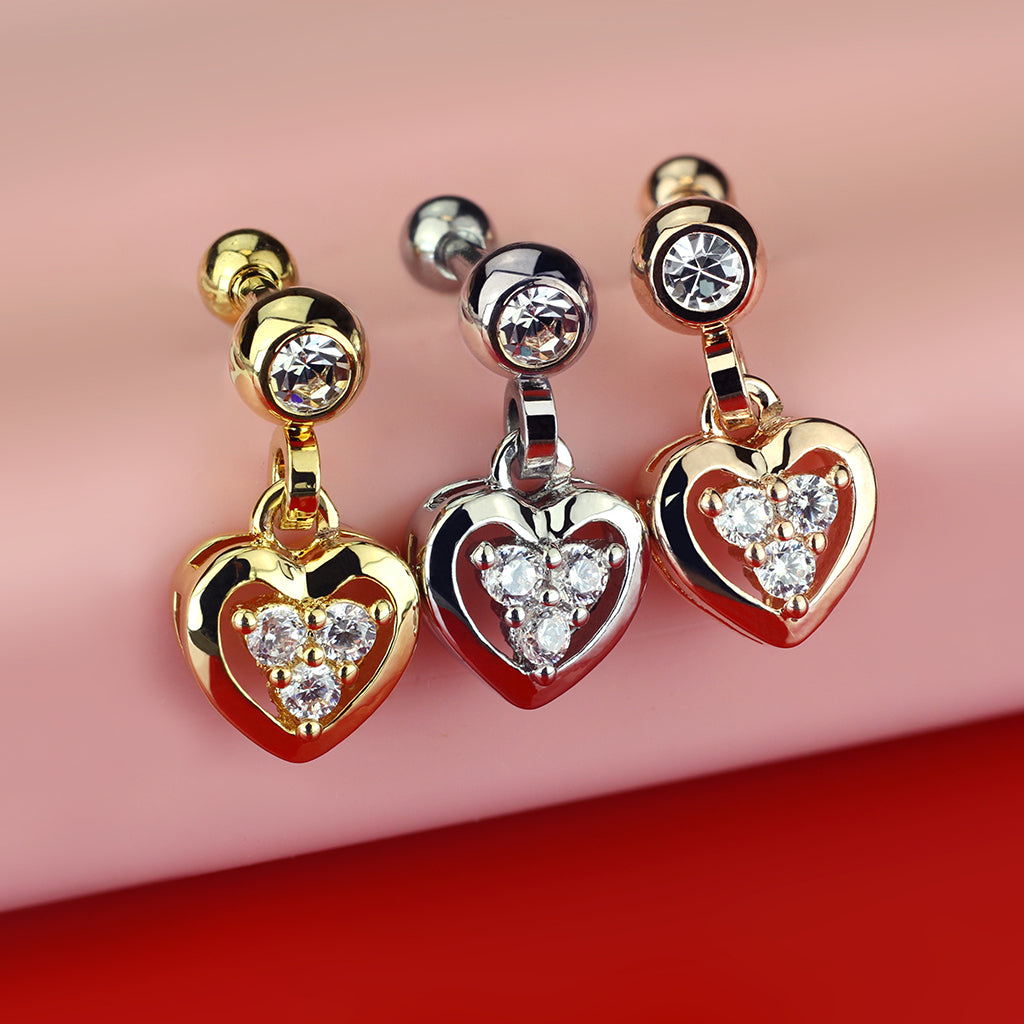 1pc CZ Gem Heart Dangle Tragus Ring 16g 1/4"