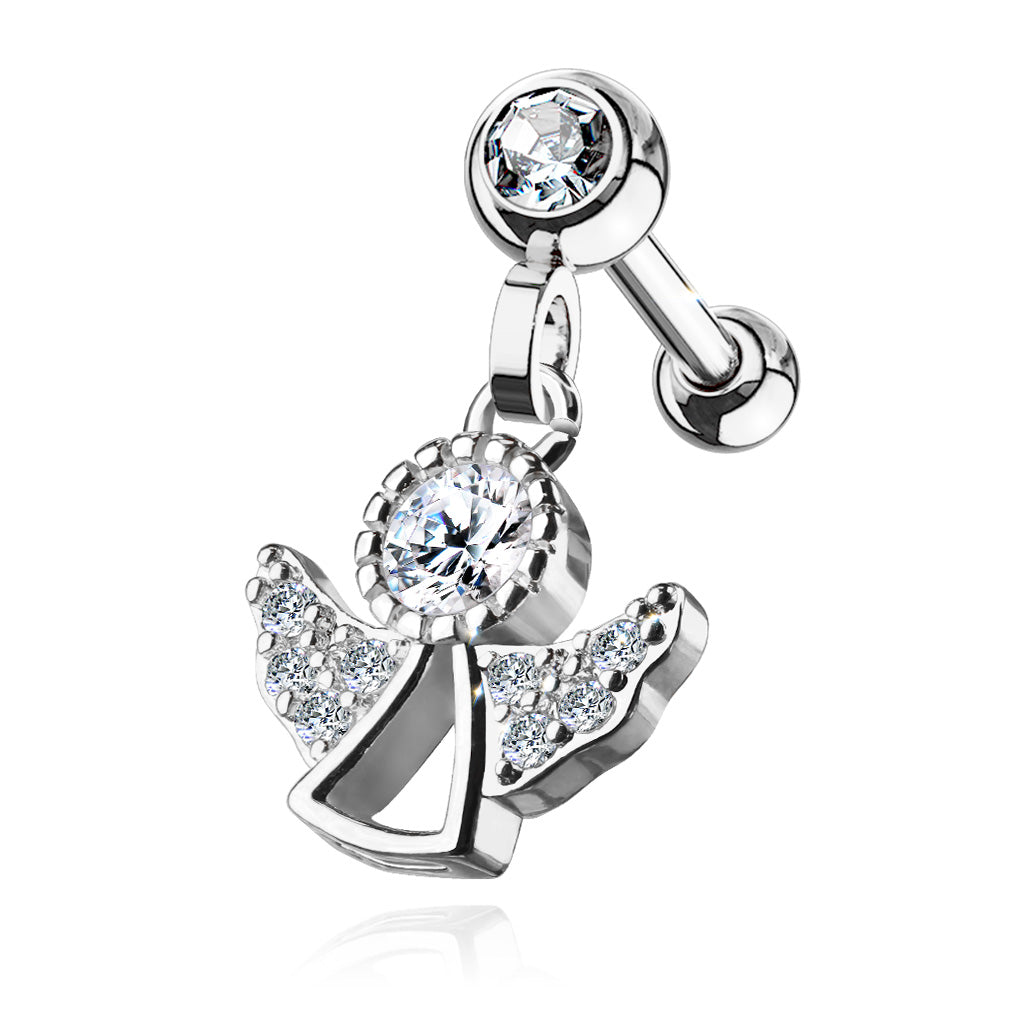 1pc CZ Gem Angel Dangle Surgical Steel Tragus Cartilage Barbell Ring