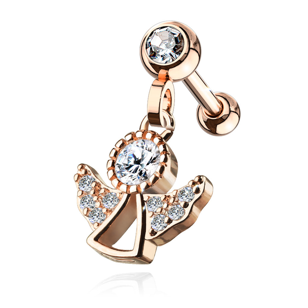1pc CZ Gem Angel Dangle Surgical Steel Tragus Cartilage Barbell Ring