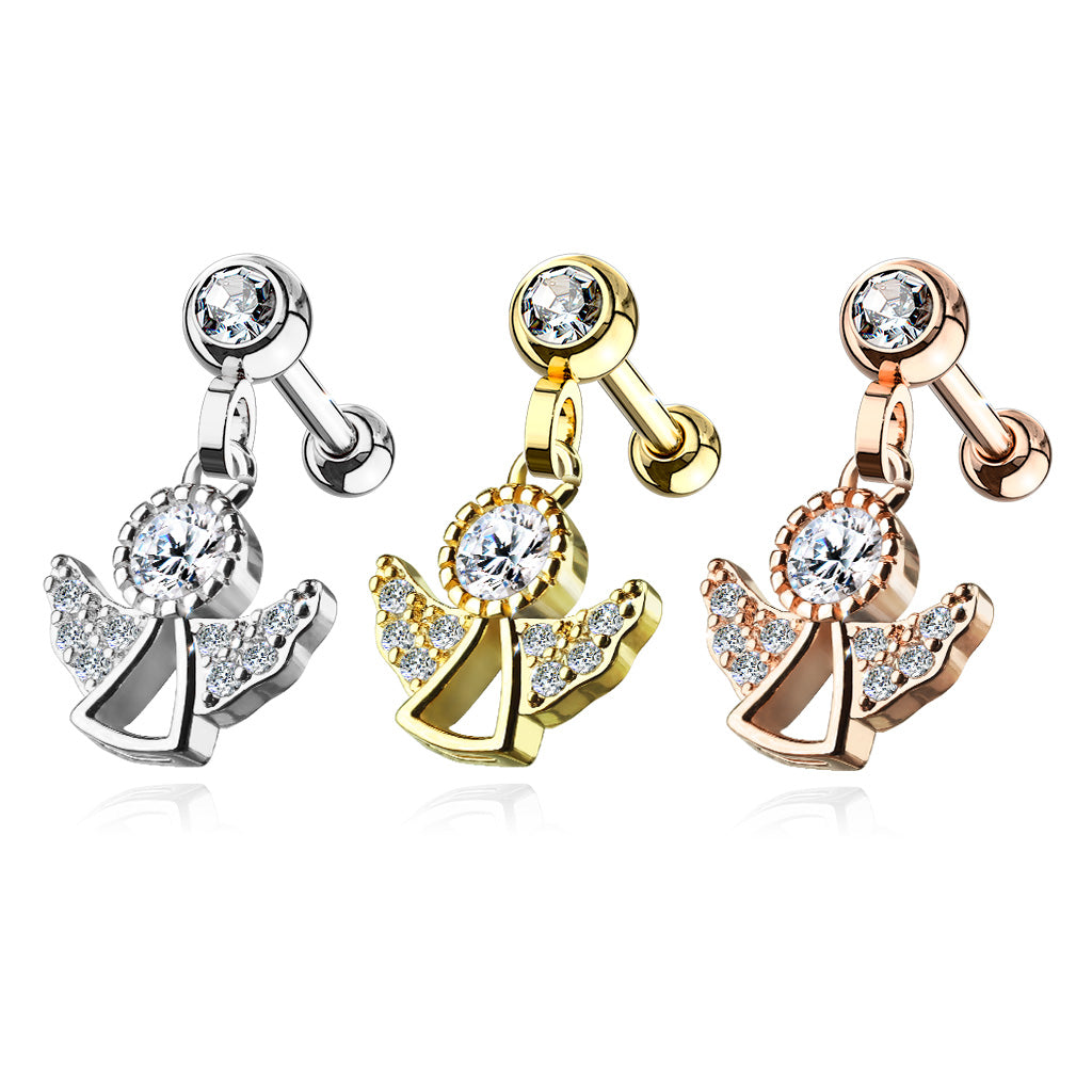 1pc CZ Gem Angel Dangle Surgical Steel Tragus Cartilage Barbell Ring