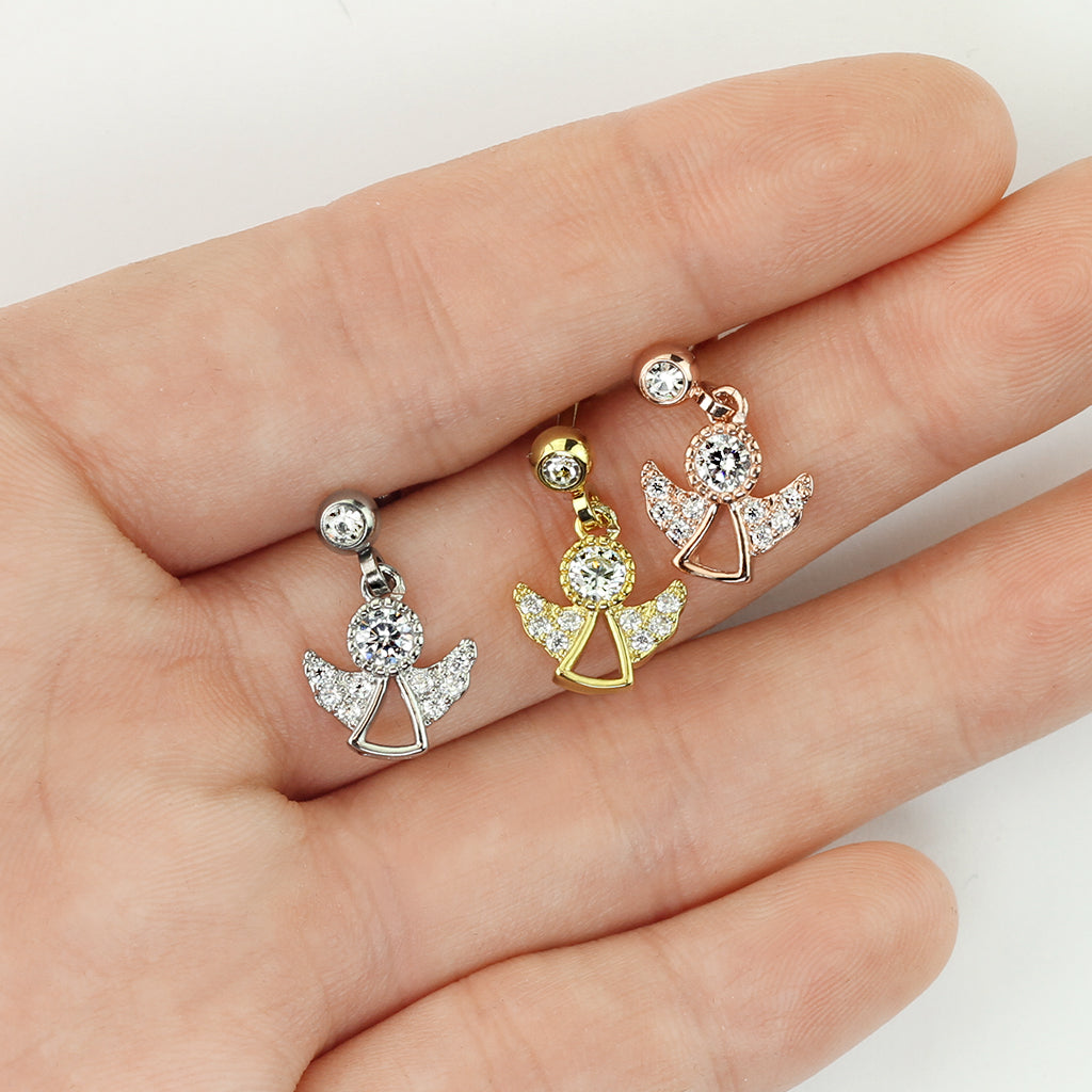 1pc CZ Gem Angel Dangle Surgical Steel Tragus Cartilage Barbell Ring
