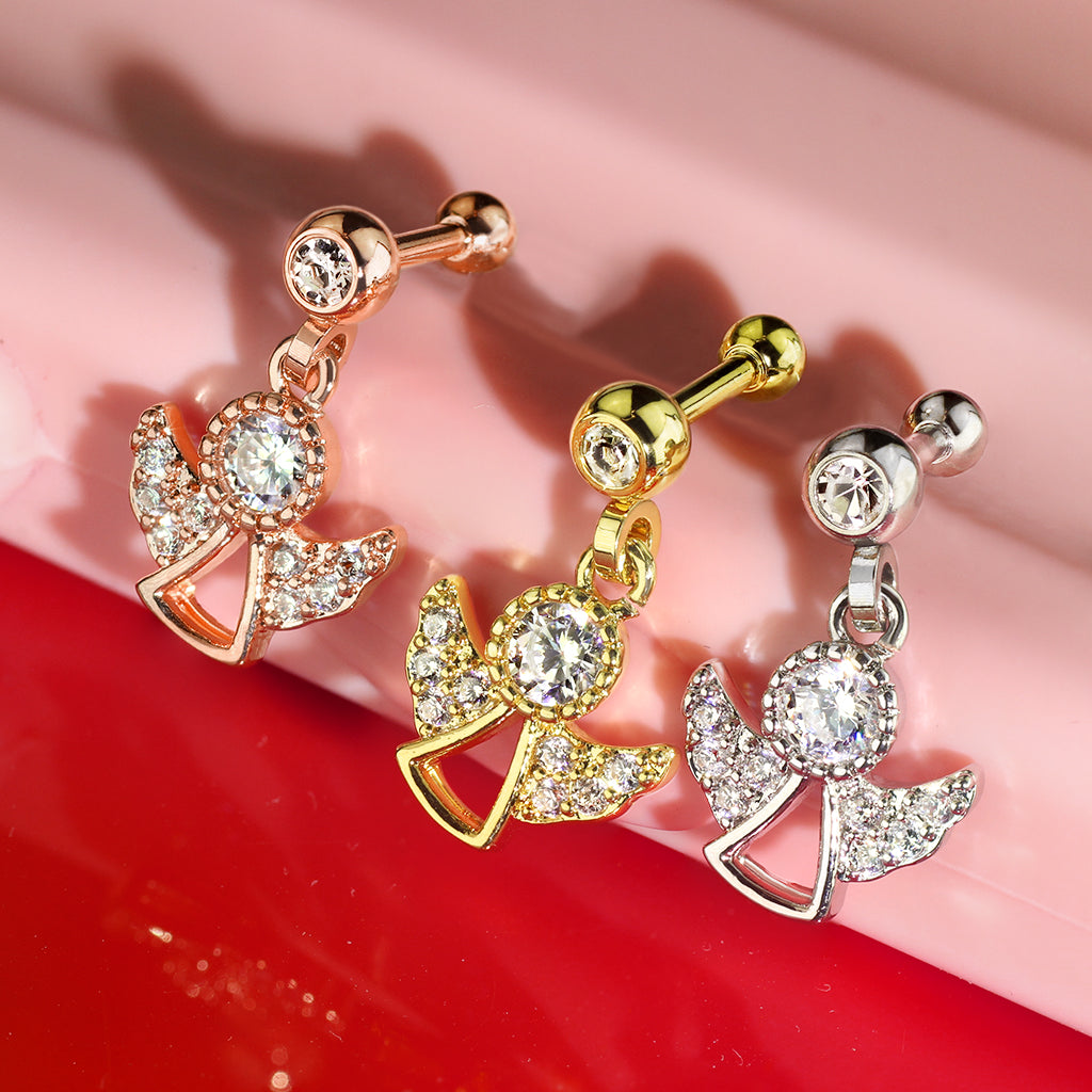 1pc CZ Gem Angel Dangle Surgical Steel Tragus Cartilage Barbell Ring