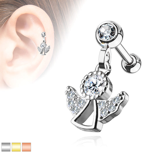 1pc CZ Gem Angel Dangle Surgical Steel Tragus Cartilage Barbell Ring