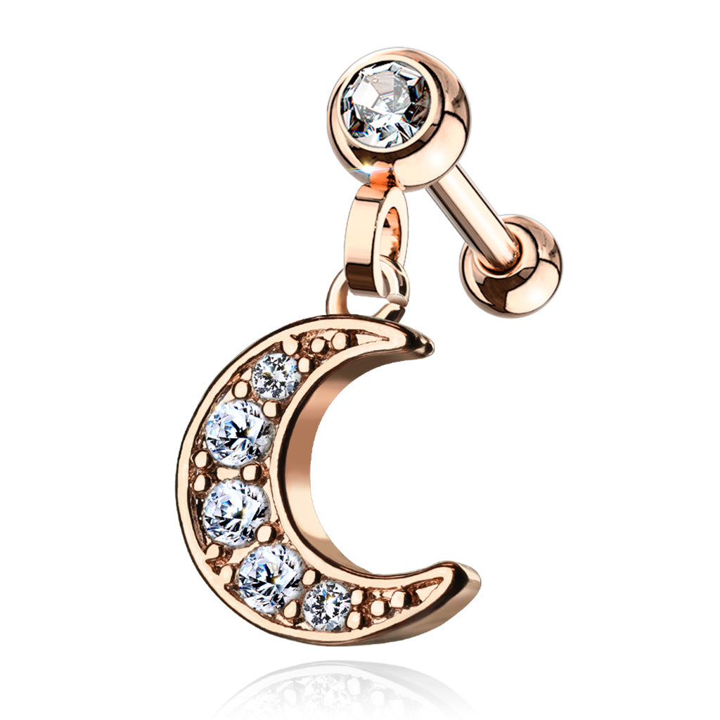 1pc CZ Gem Moon Dangle Surgical Steel Tragus Cartilage Barbell Ring