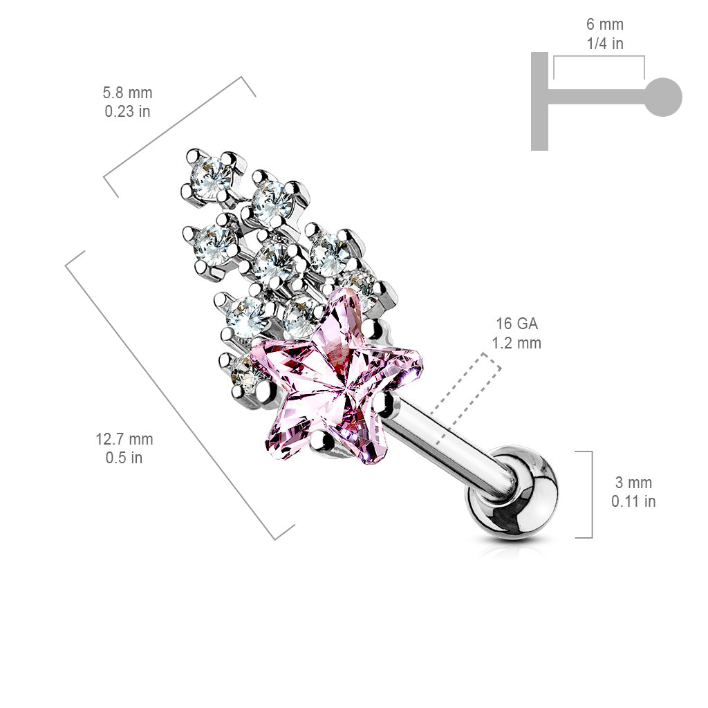 1pc CZ Clustered Shooting Star Tragus Helix Cartilage Ring