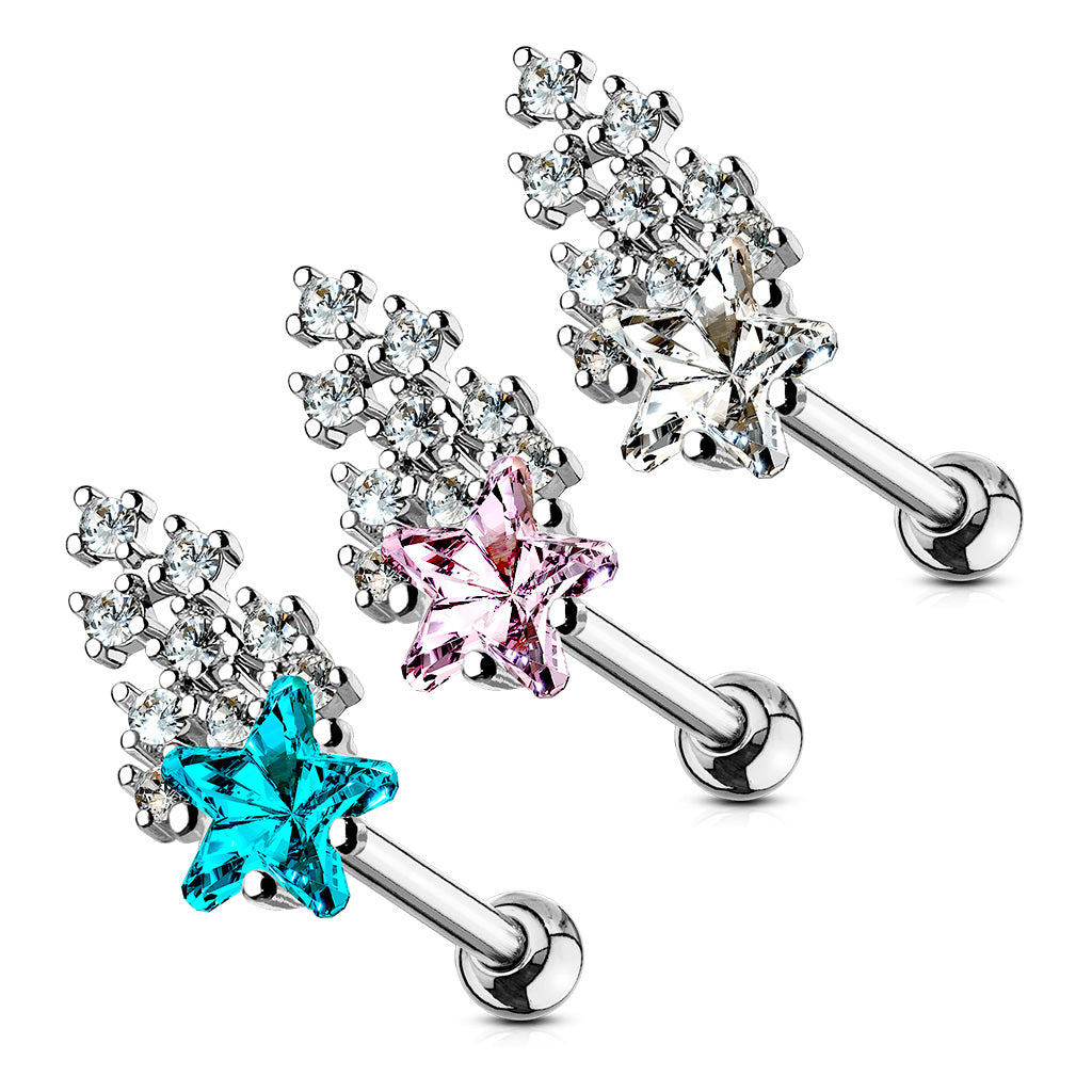 1pc CZ Clustered Shooting Star Tragus Helix Cartilage Ring