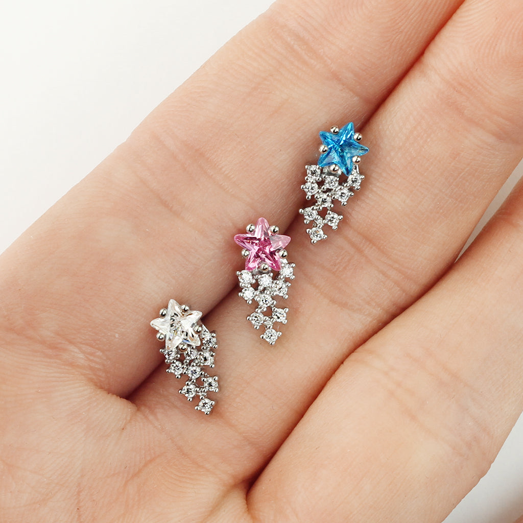 1pc CZ Clustered Shooting Star Tragus Helix Cartilage Ring
