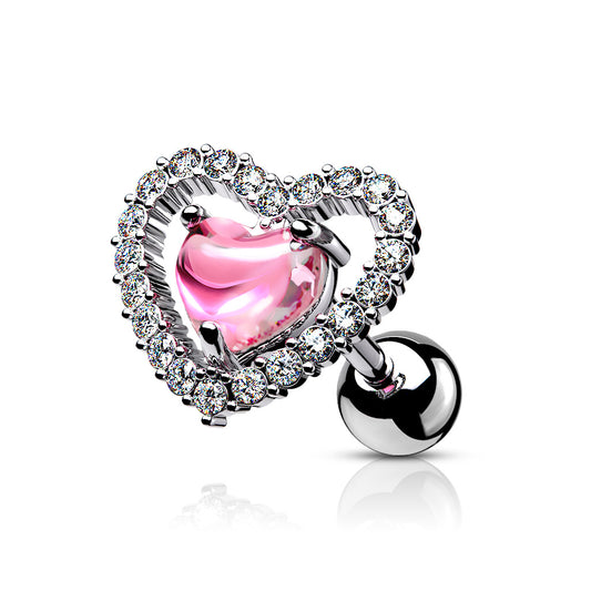 1pc CZ Gem Lined Heart Surgical Steel Tragus Helix Ear Cartilage Stud Ring