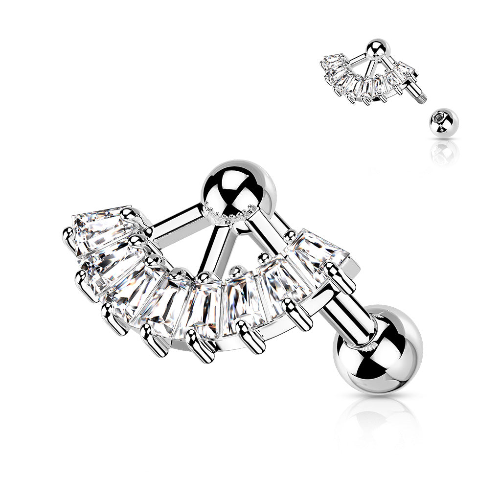 1pc Multi CZ Gem Fan Top Tragus Cartilage Barbell Stud Body Jewelry Ring 16g 6mm