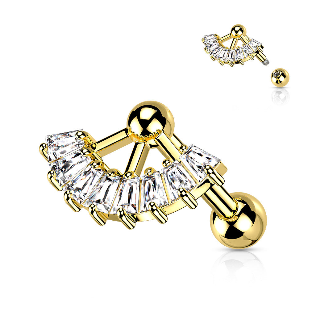 1pc Multi CZ Gem Fan Top Tragus Cartilage Barbell Stud Body Jewelry Ring 16g 6mm