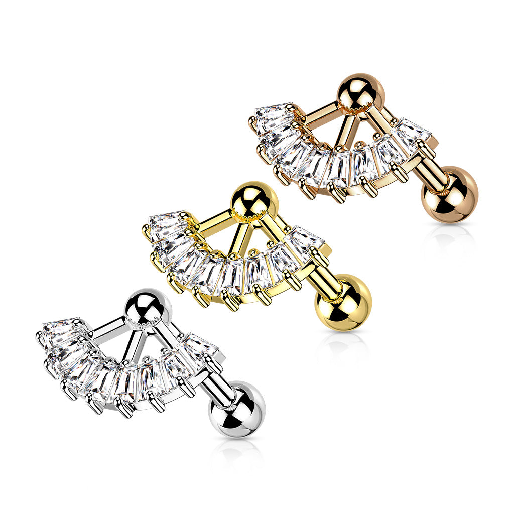 1pc Multi CZ Gem Fan Top Tragus Cartilage Barbell Stud Body Jewelry Ring 16g 6mm