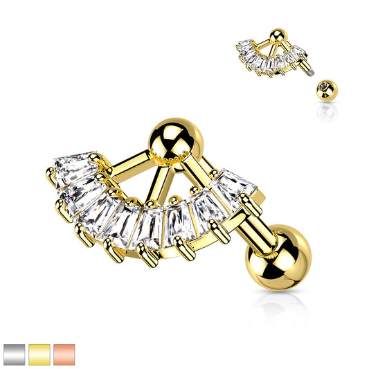 1pc Multi CZ Gem Fan Top Tragus Cartilage Barbell Stud Body Jewelry Ring 16g 6mm