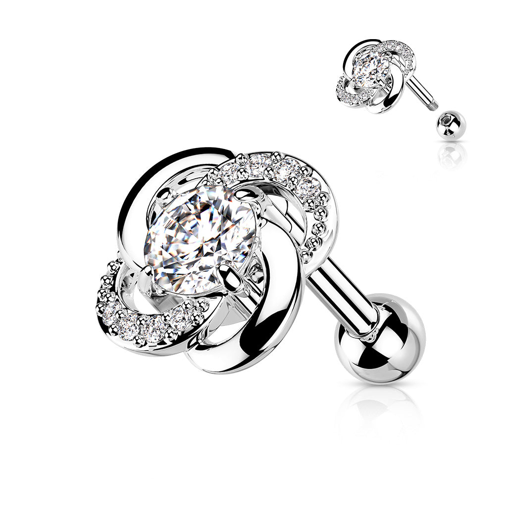1pc Paved Gem Flower Tragus Cartilage Barbell Stud Body Jewelry Ring 16g 6mm