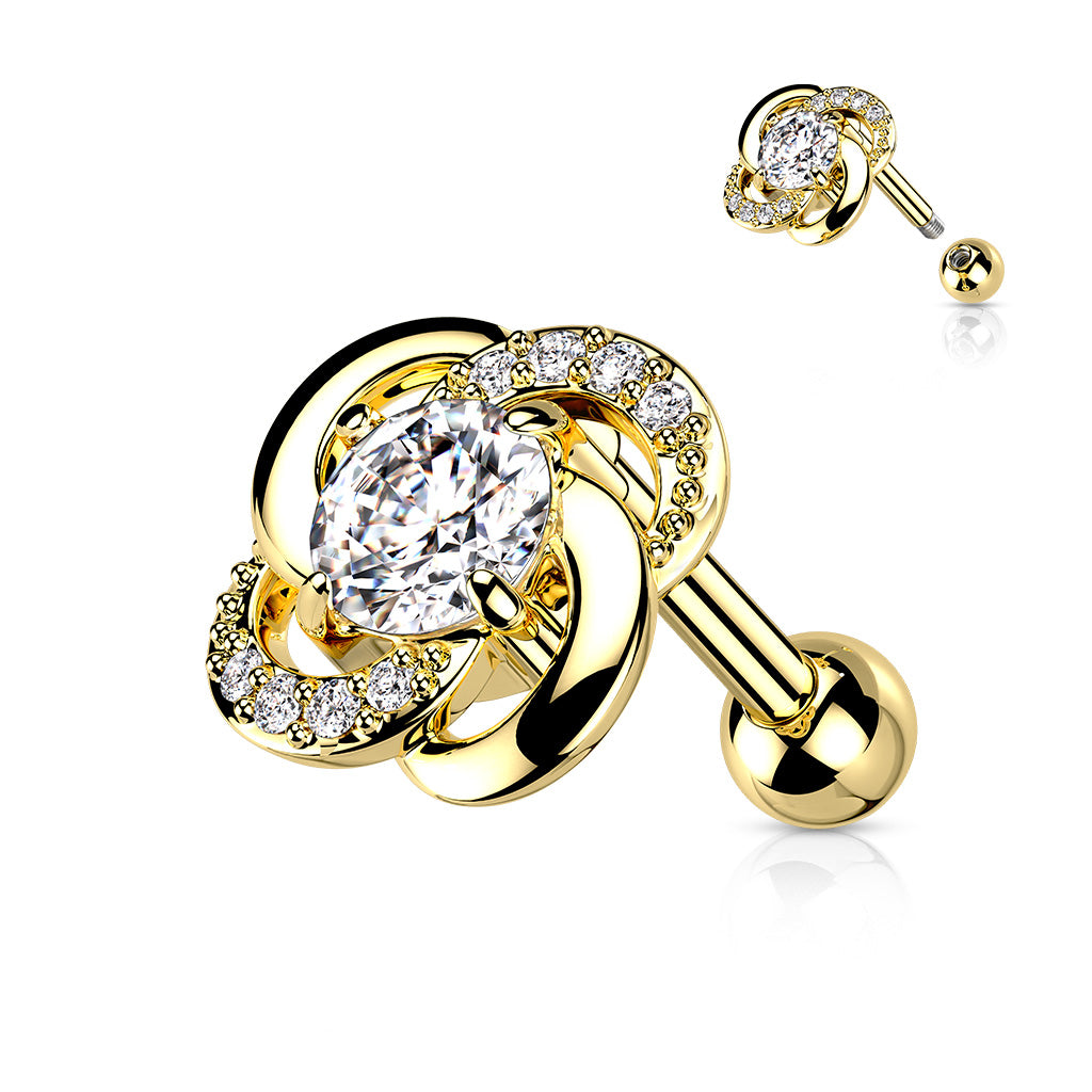 1pc Paved Gem Flower Tragus Cartilage Barbell Stud Body Jewelry Ring 16g 6mm