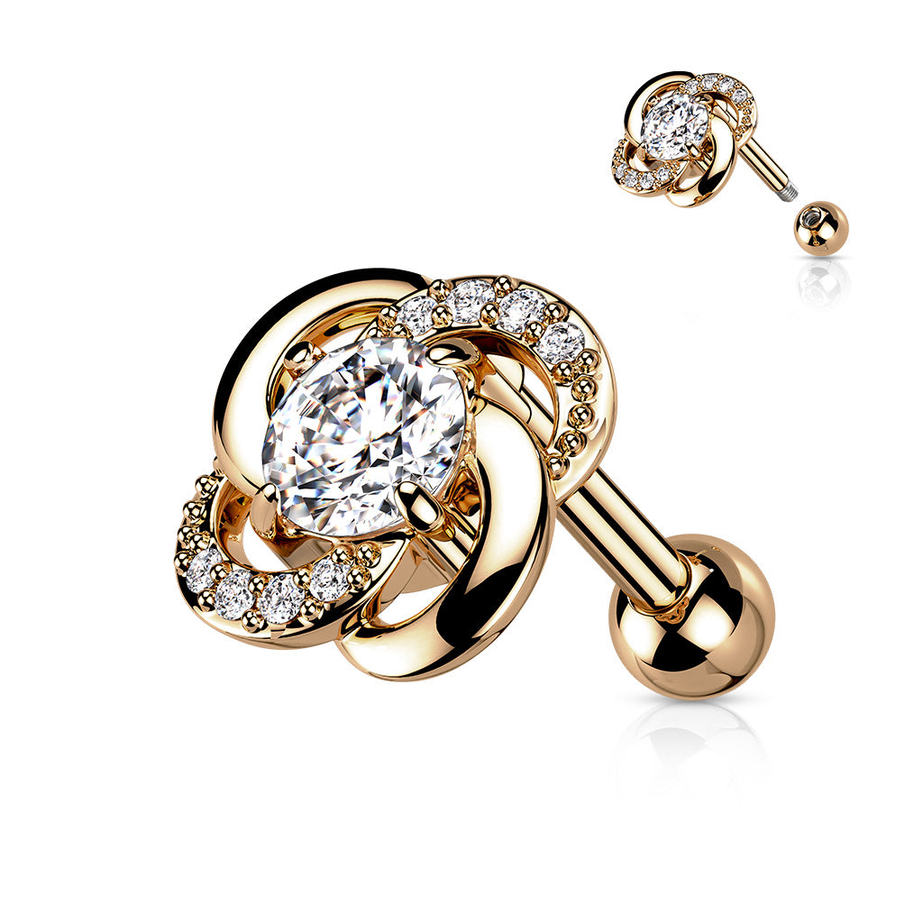 1pc Paved Gem Flower Tragus Cartilage Barbell Stud Body Jewelry Ring 16g 6mm