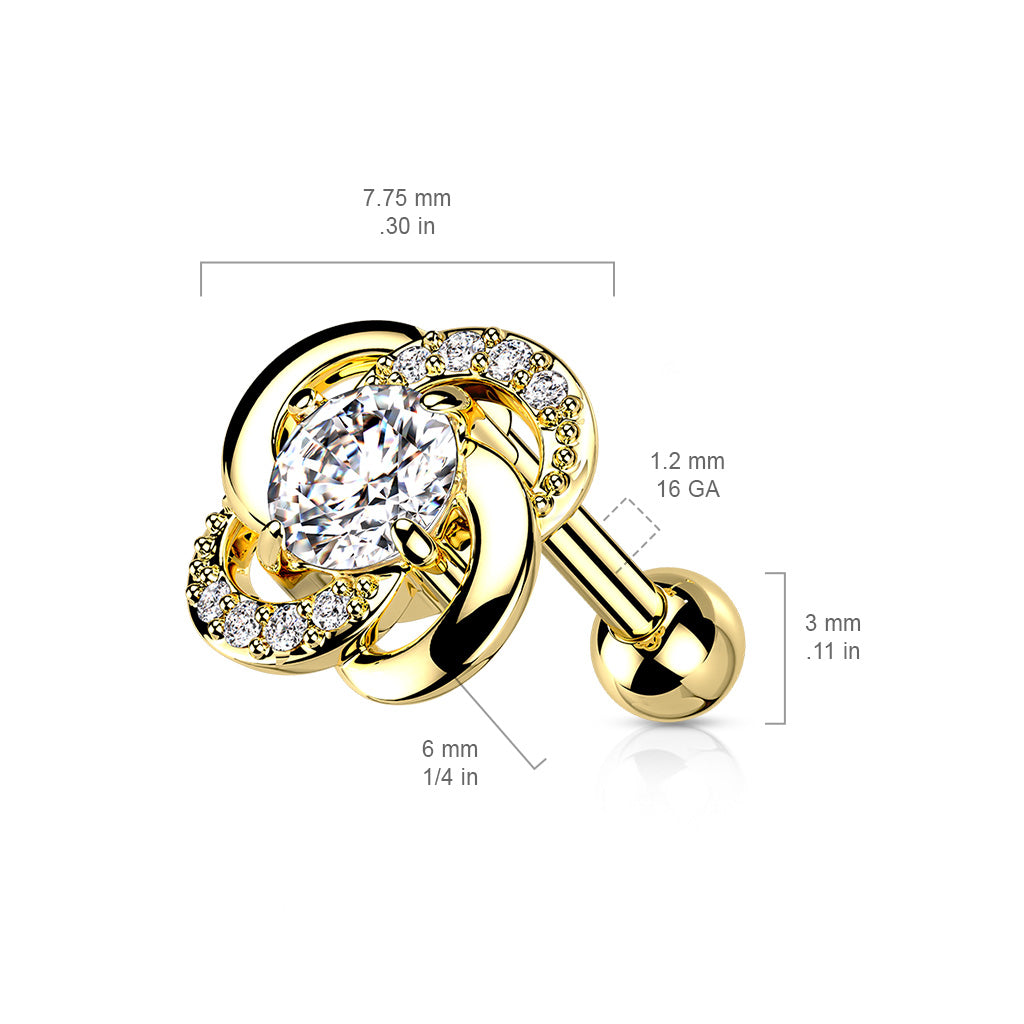 1pc Paved Gem Flower Tragus Cartilage Barbell Stud Body Jewelry Ring 16g 6mm