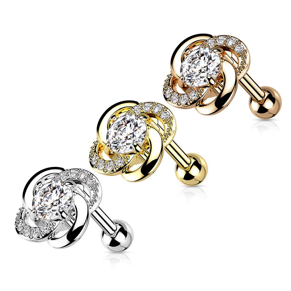 1pc Paved Gem Flower Tragus Cartilage Barbell Stud Body Jewelry Ring 16g 6mm