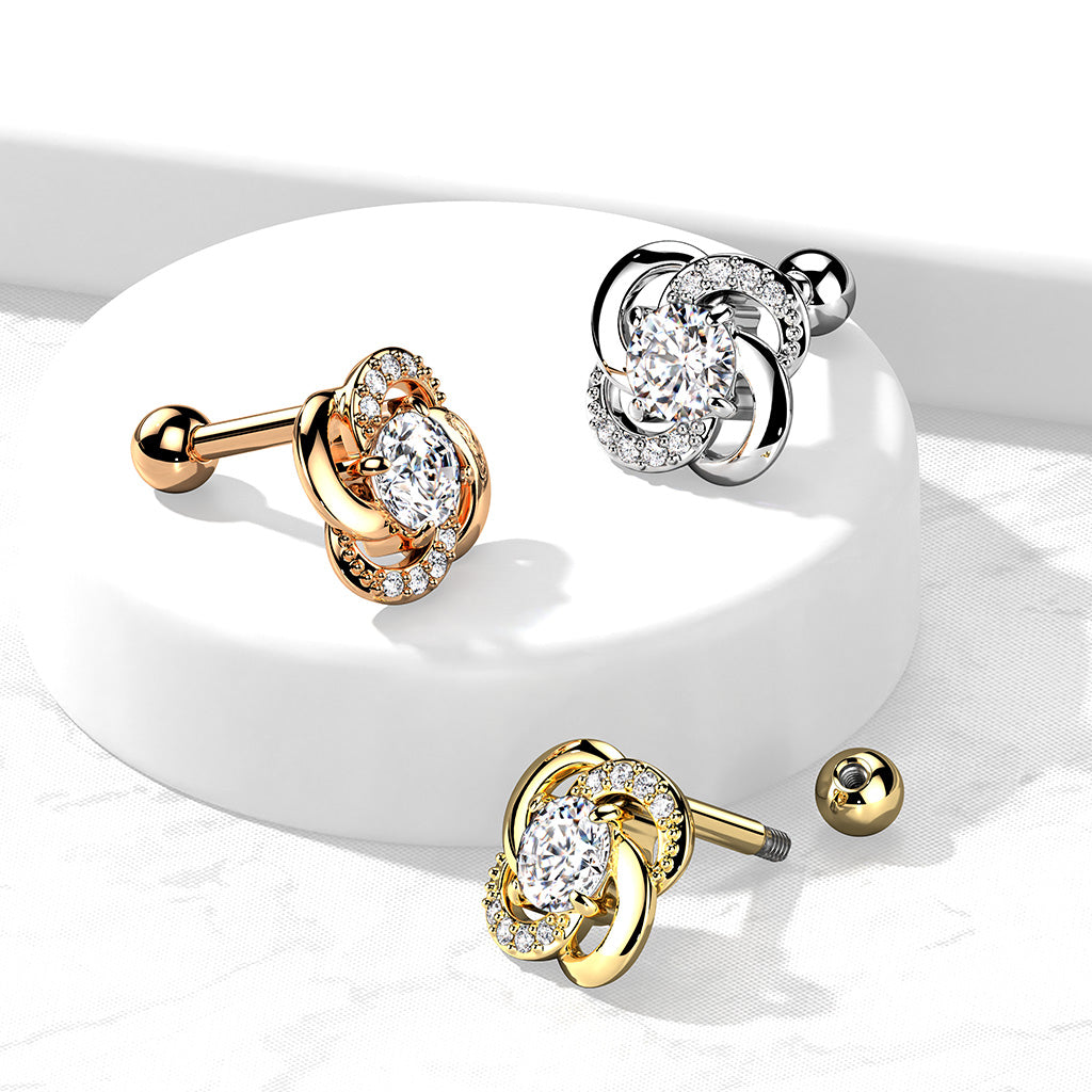 1pc Paved Gem Flower Tragus Cartilage Barbell Stud Body Jewelry Ring 16g 6mm