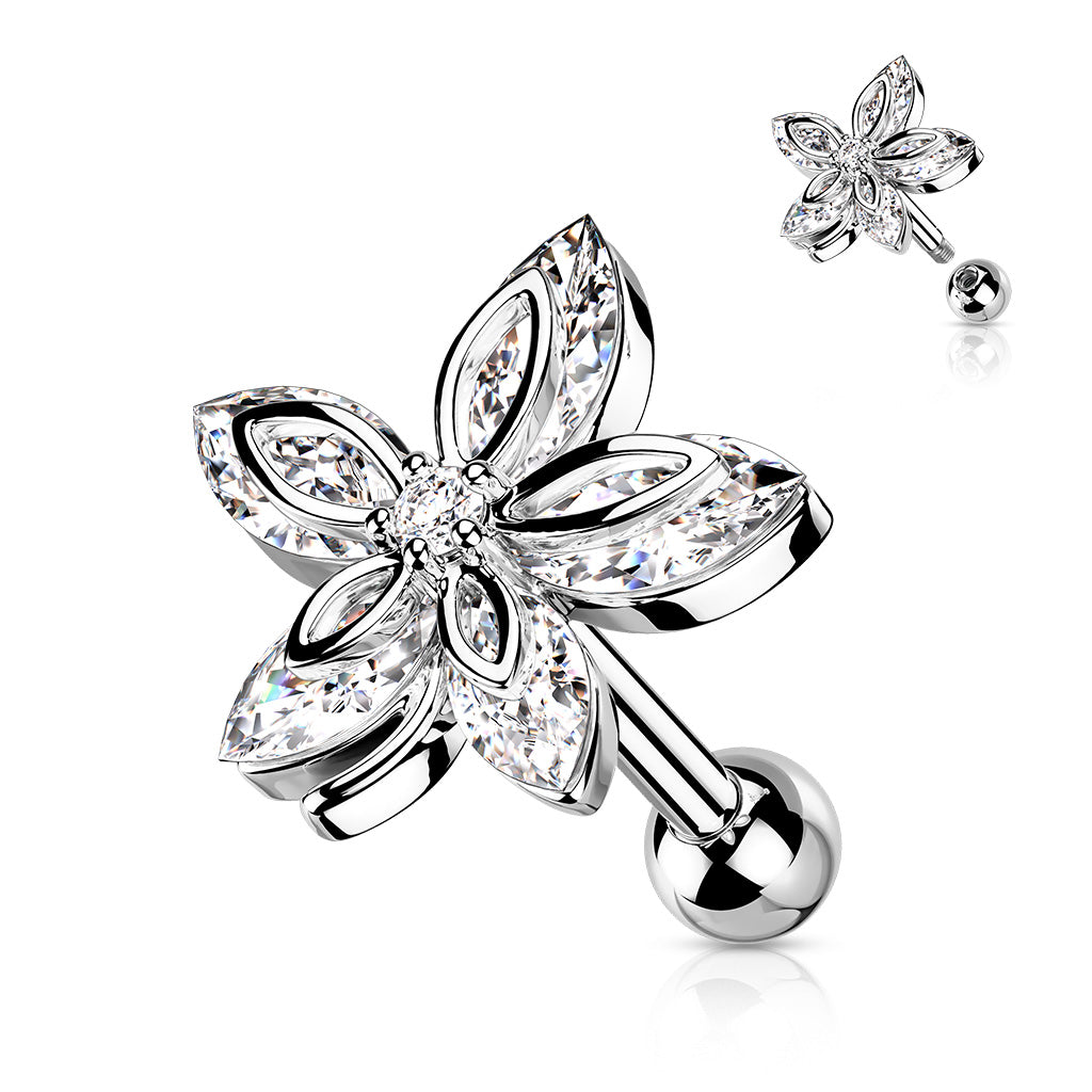 1pc Marquise Gem Flower Tragus Cartilage Barbell Stud Body Jewelry Ring 16g 6mm