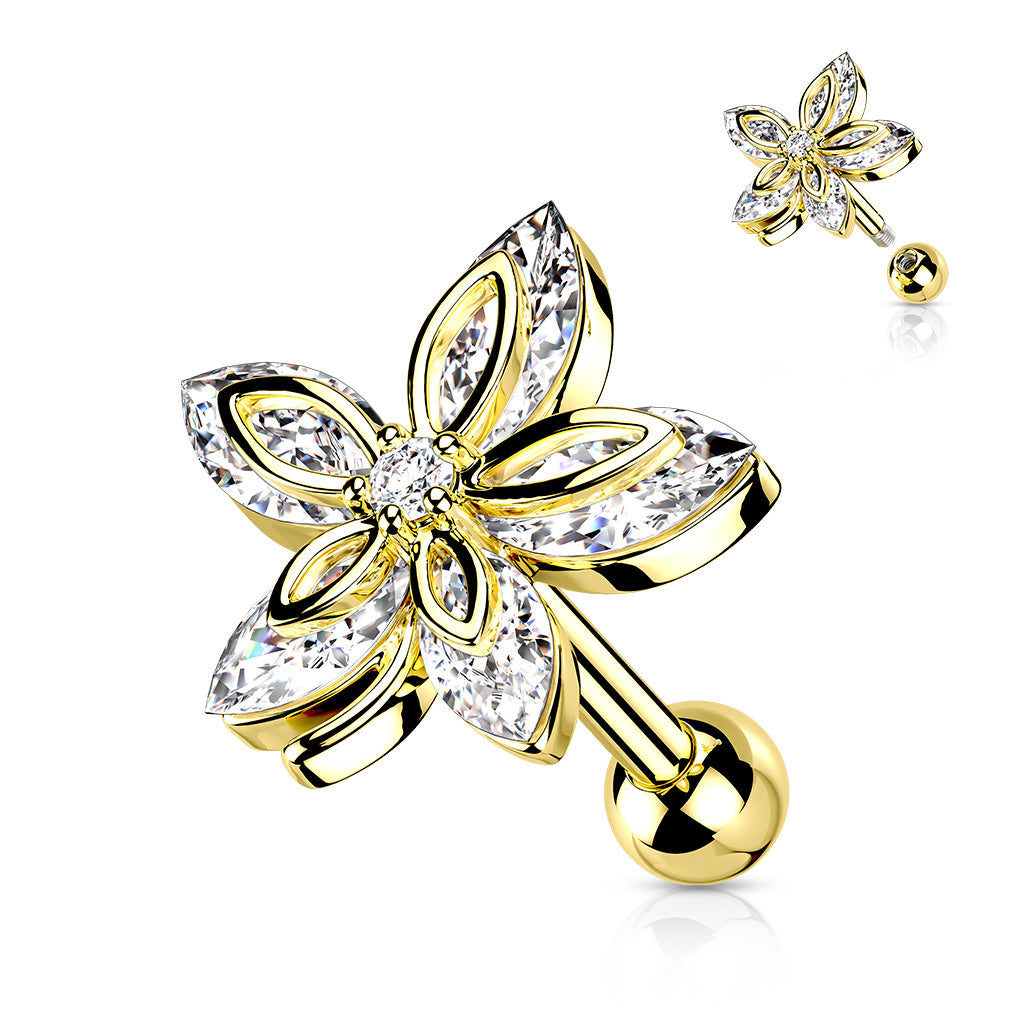 1pc Marquise Gem Flower Tragus Cartilage Barbell Stud Body Jewelry Ring 16g 6mm