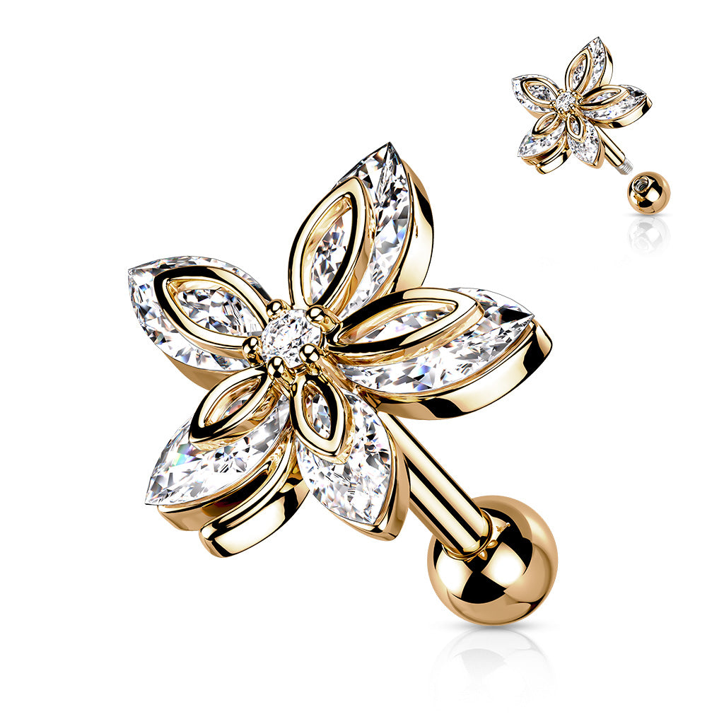 1pc Marquise Gem Flower Tragus Cartilage Barbell Stud Body Jewelry Ring 16g 6mm
