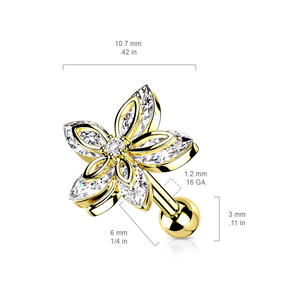 1pc Marquise Gem Flower Tragus Cartilage Barbell Stud Body Jewelry Ring 16g 6mm